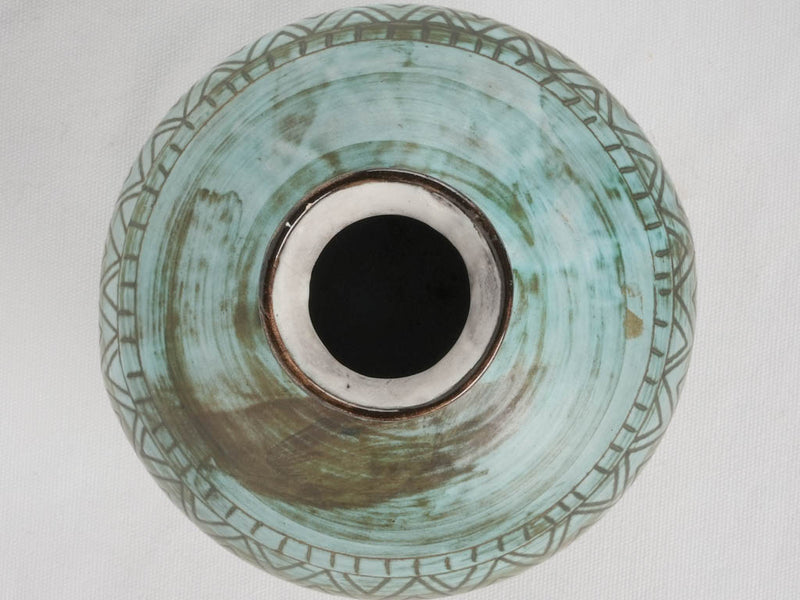 A. Maunier Vallauris turquoise & brown w/ zigzag 8¾"