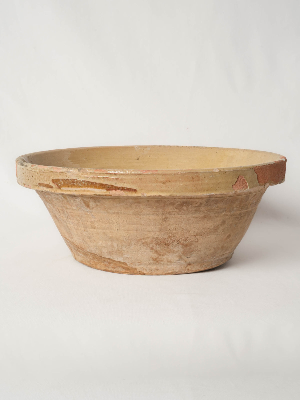 Large 19th Century French Terracotta Tian Bowl w/ Yellow Glaze - 15"