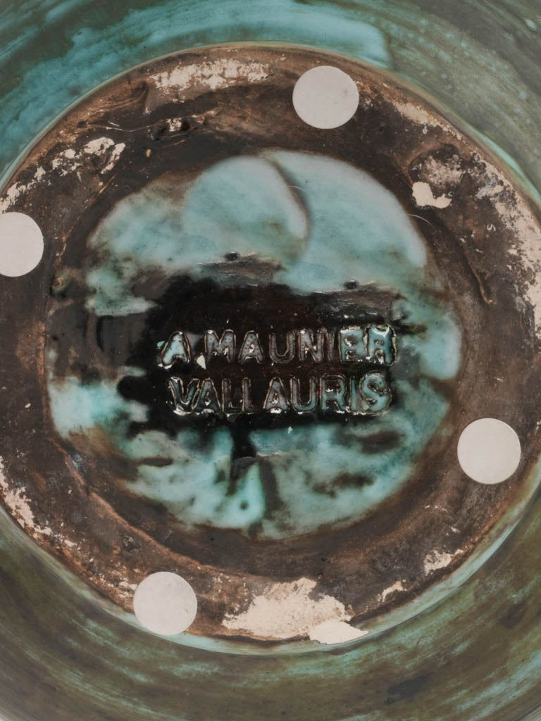 A. Maunier Vallauris turquoise & brown w/ zigzag 8¾"