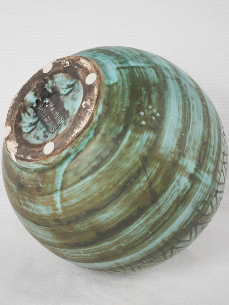 A. Maunier Vallauris turquoise & brown w/ zigzag 8¾"