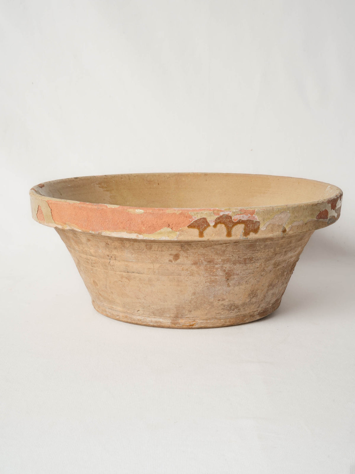 Large 19th Century French Terracotta Tian Bowl w/ Yellow Glaze - 15"
