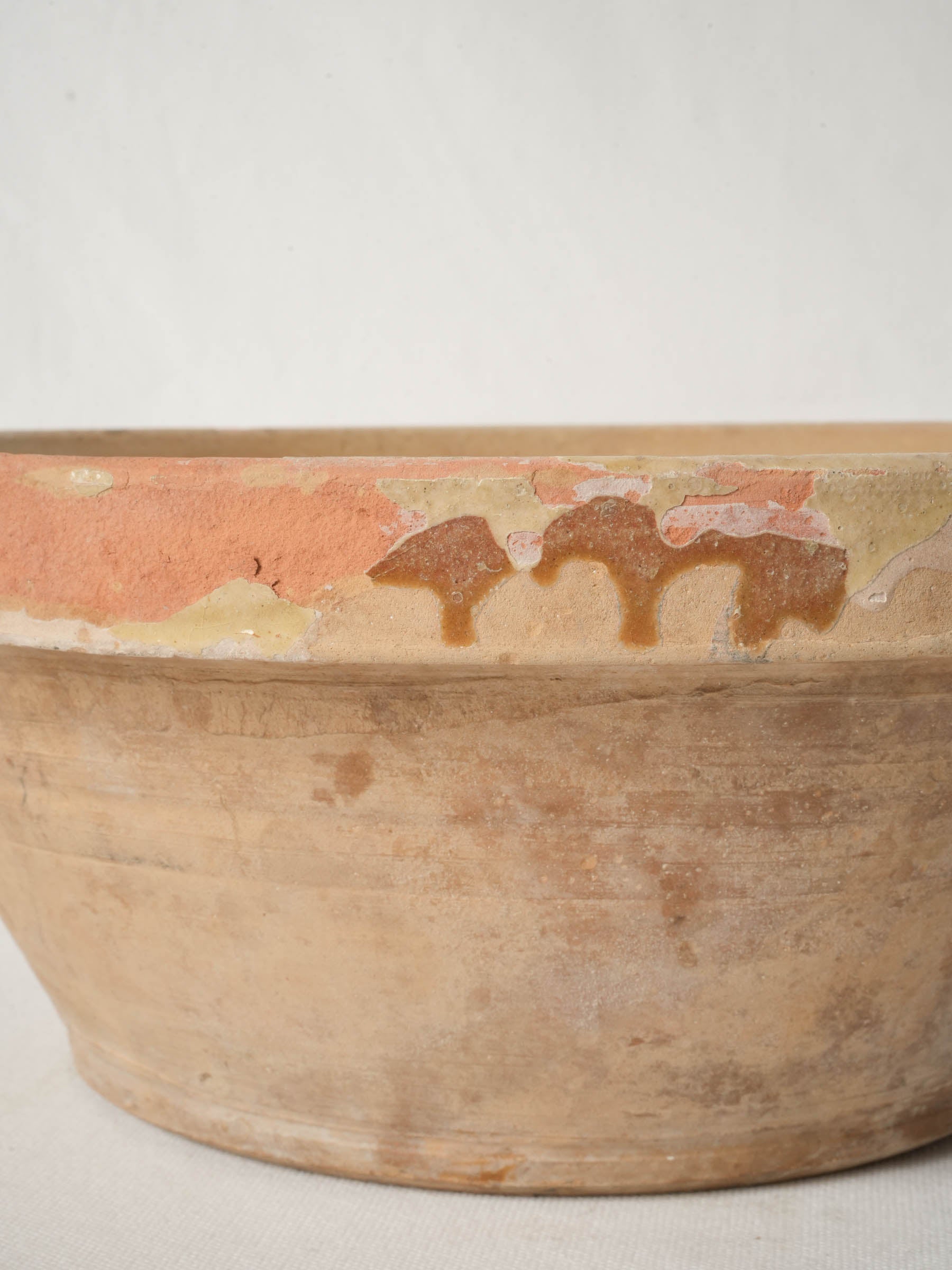 Large 19th Century French Terracotta Tian Bowl w/ Yellow Glaze - 15"