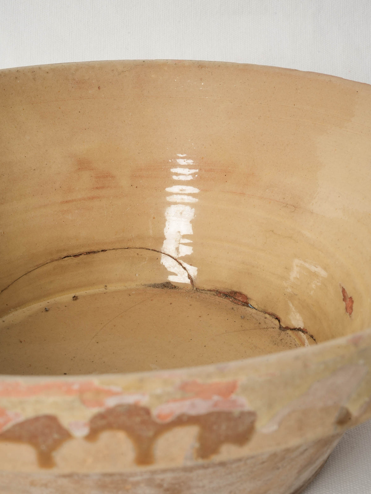 Large 19th Century French Terracotta Tian Bowl w/ Yellow Glaze - 15"