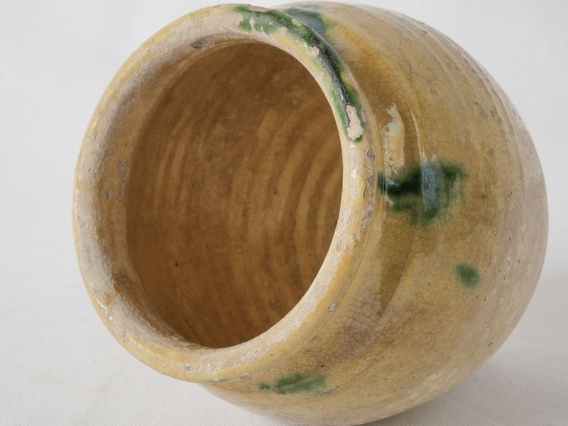 Green-splashed vintage confiture pot