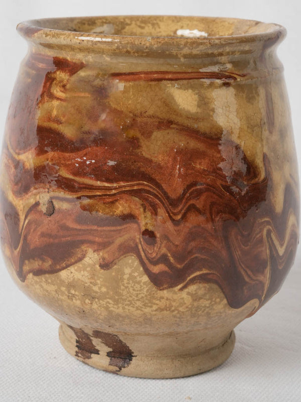 Antique French marbleized terracotta honey pot