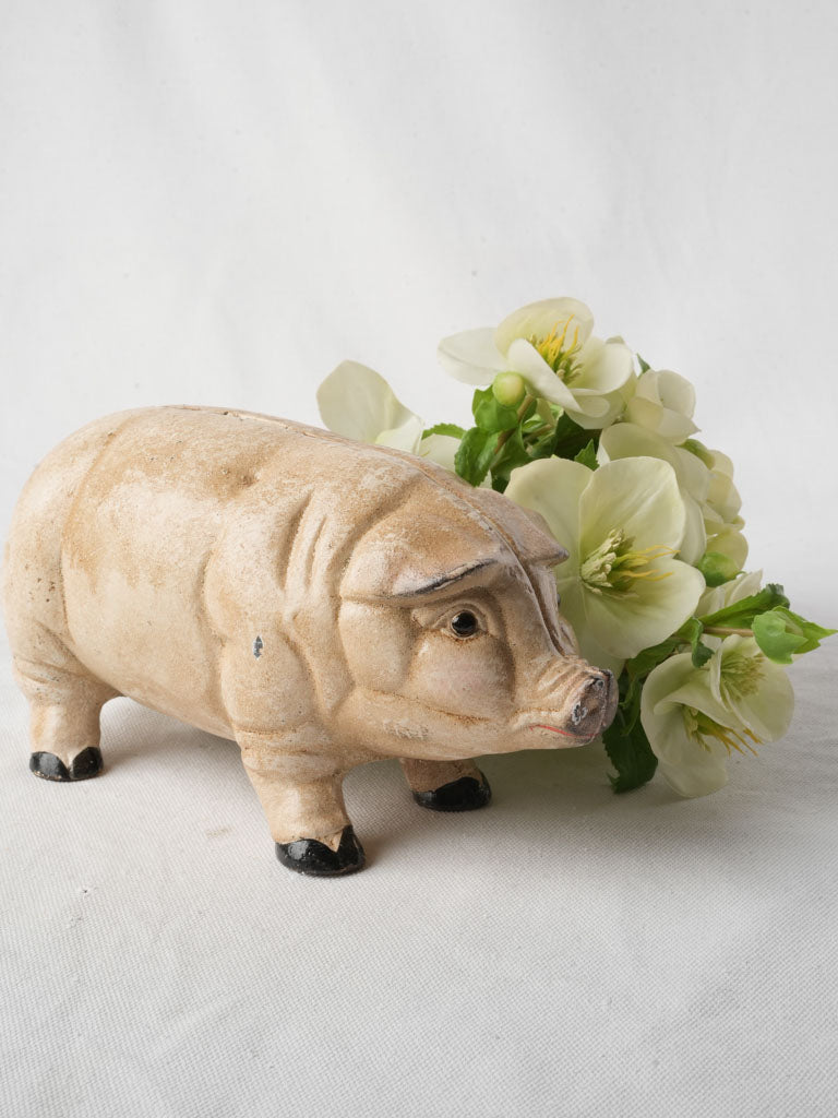 Early 20th-Century Cast Iron Piggy Bank w/ Glass Eyes - 10¾"