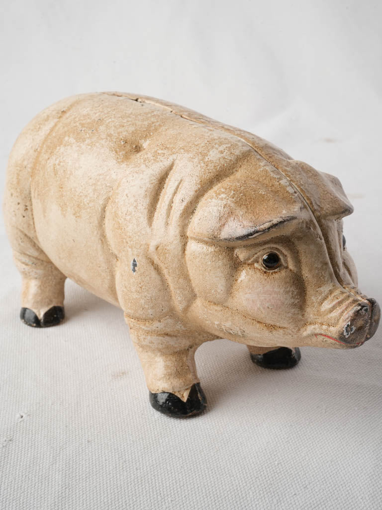 Early 20th-Century Cast Iron Piggy Bank w/ Glass Eyes - 10¾"