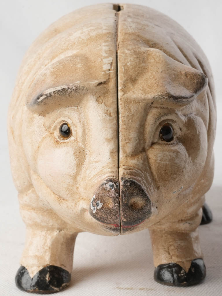 Early 20th-Century Cast Iron Piggy Bank w/ Glass Eyes - 10¾"