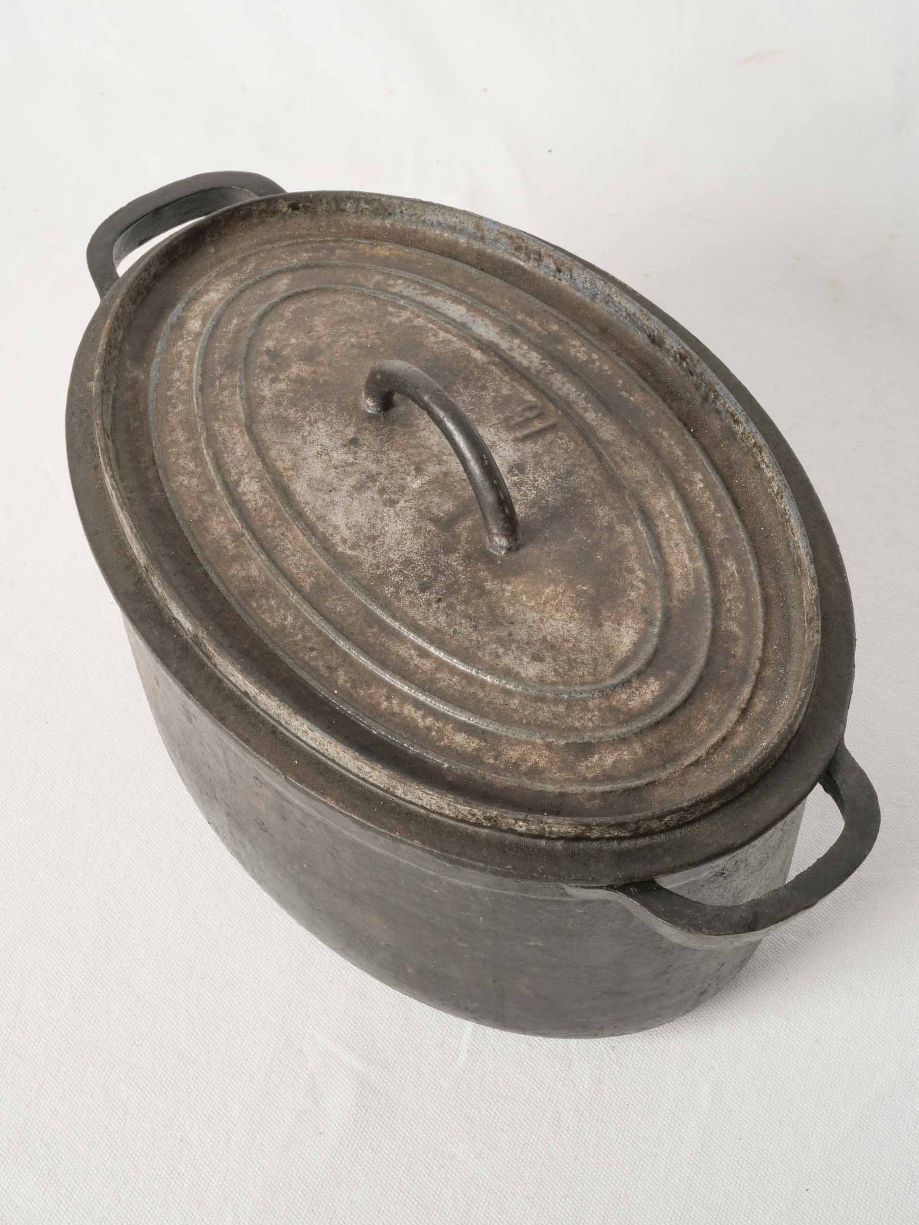 Antique French Cast Iron Lidded Casserole from Chanteduc 16½" x 10¼"