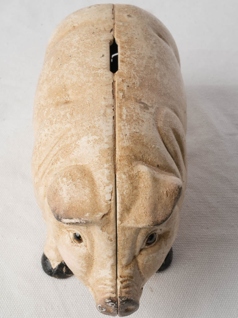 Early 20th-Century Cast Iron Piggy Bank w/ Glass Eyes - 10¾"