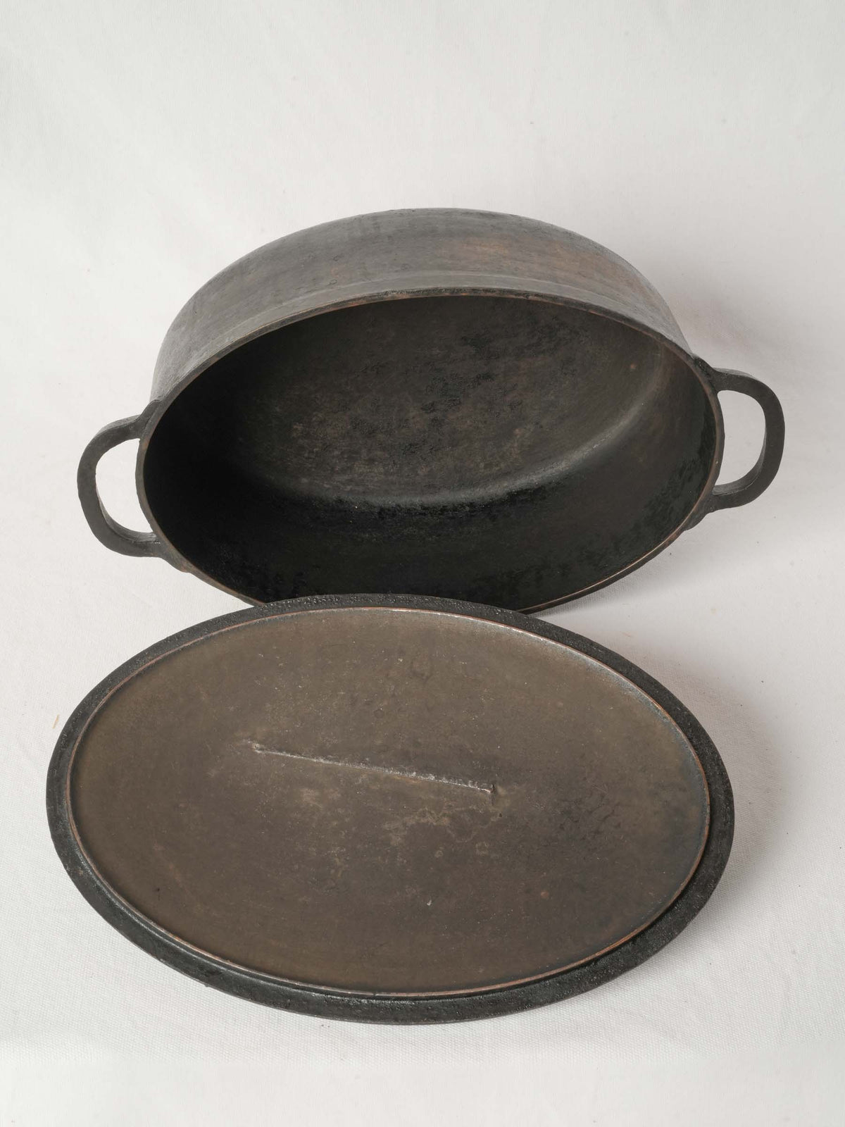 Antique French Cast Iron Lidded Casserole from Chanteduc 16½" x 10¼"