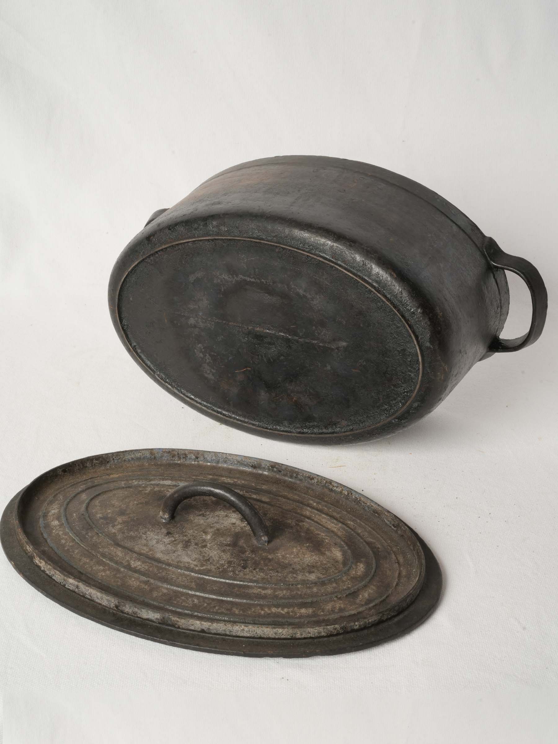 Antique French Cast Iron Lidded Casserole from Chanteduc 16½" x 10¼"