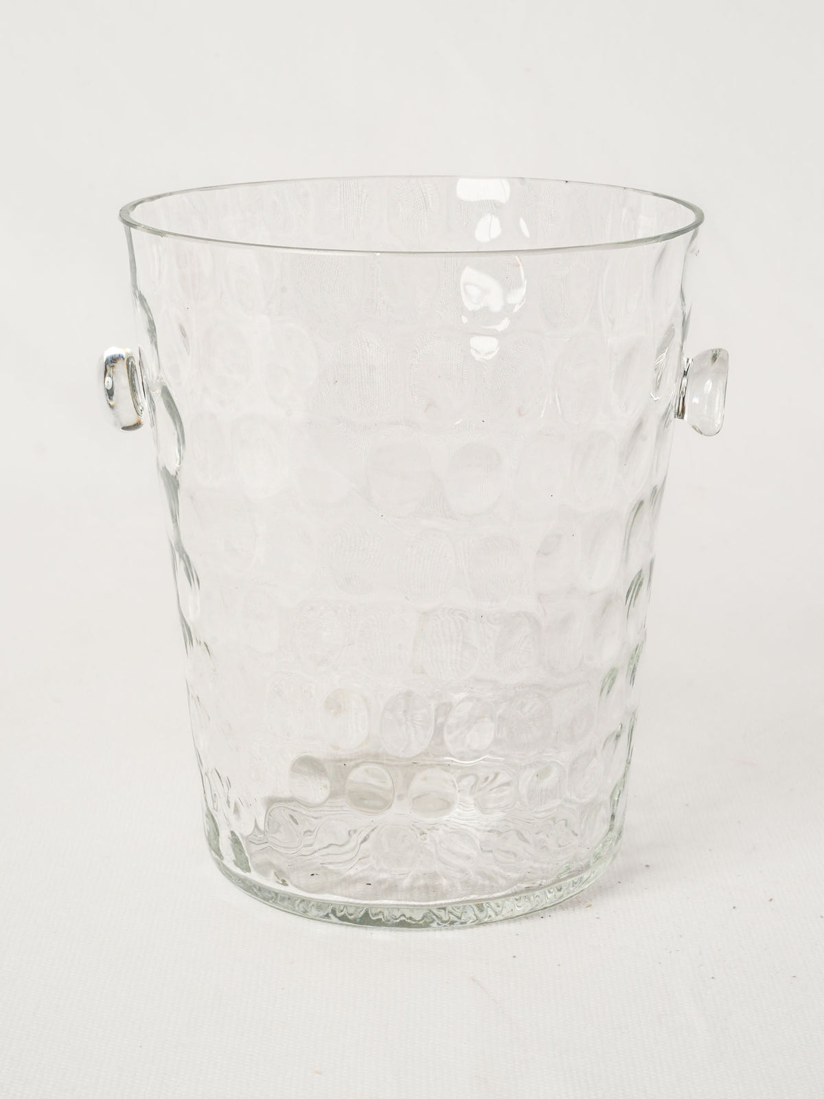 Small Vintage Glass Ice Bucket w/ Petite Handles & Dimpled Pattern