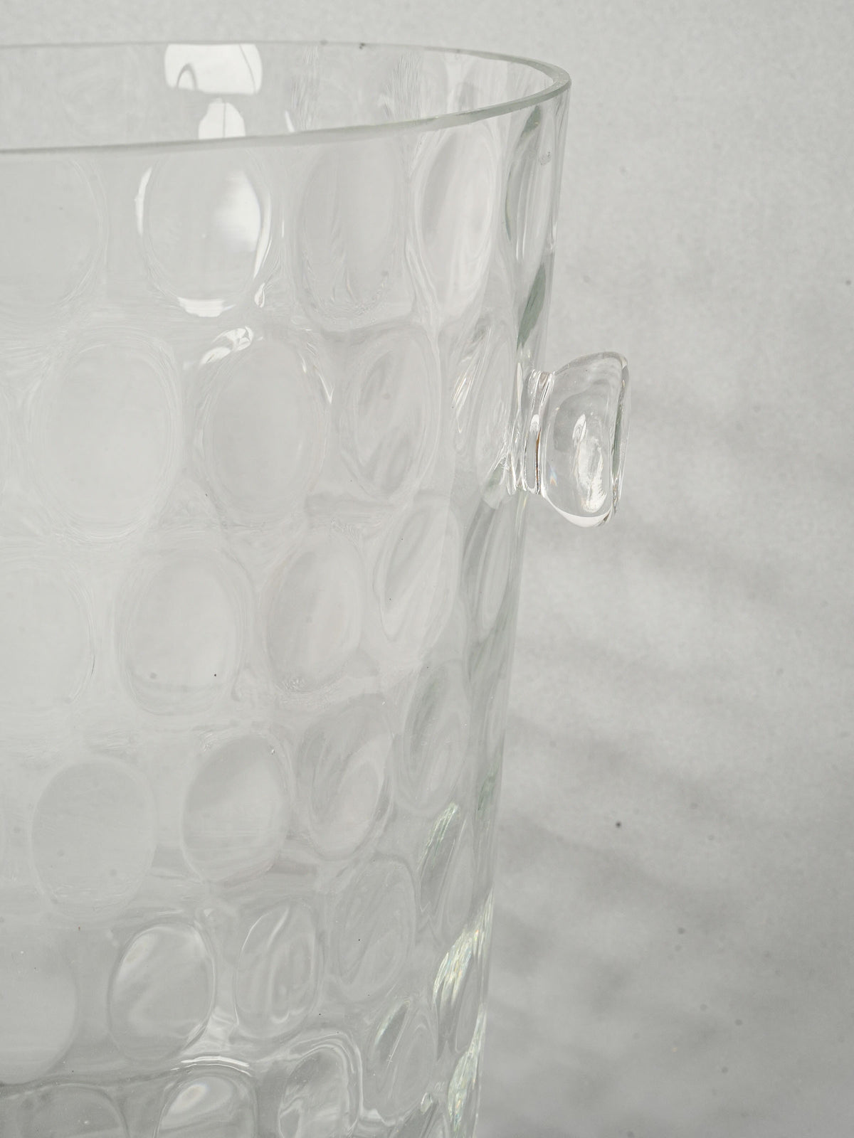 Small Vintage Glass Ice Bucket w/ Petite Handles & Dimpled Pattern