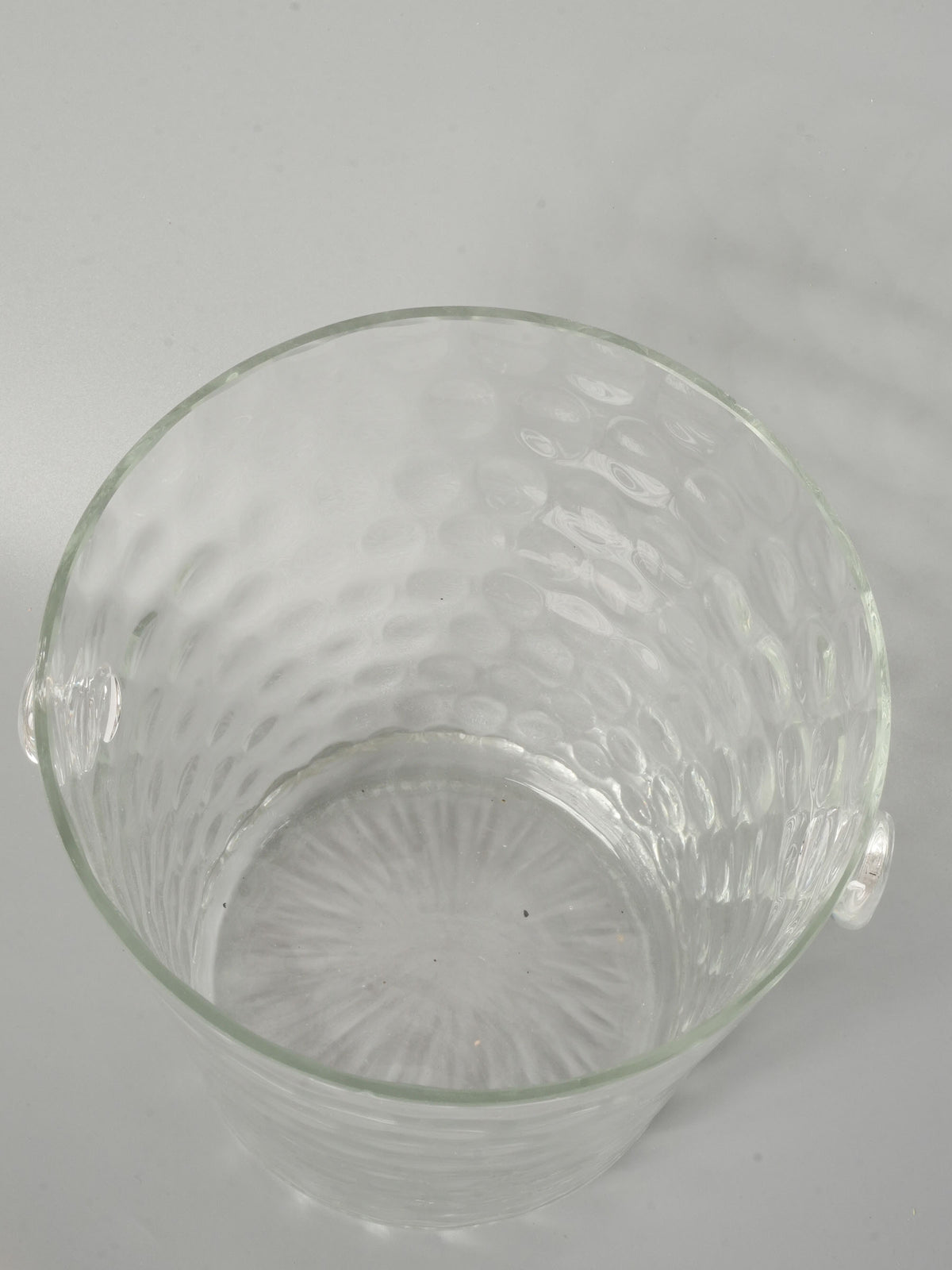 Small Vintage Glass Ice Bucket w/ Petite Handles & Dimpled Pattern