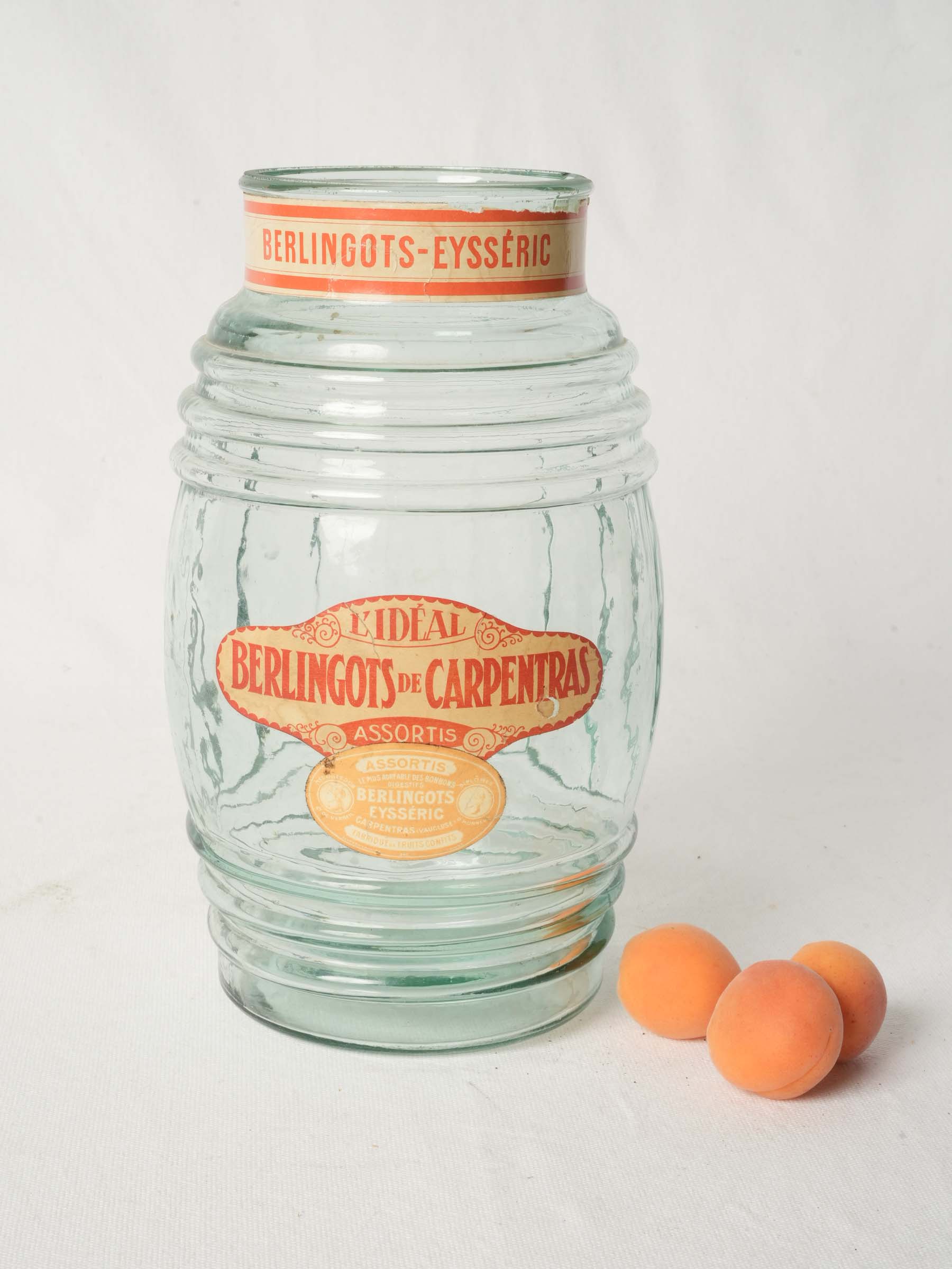 Early 20th Century French Glass Confectioners Jar with Original Labels