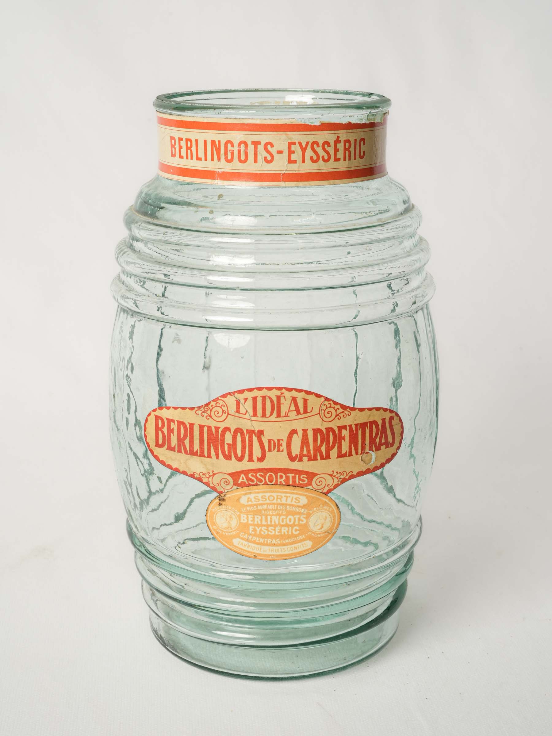 Early 20th Century French Glass Confectioners Jar with Original Labels