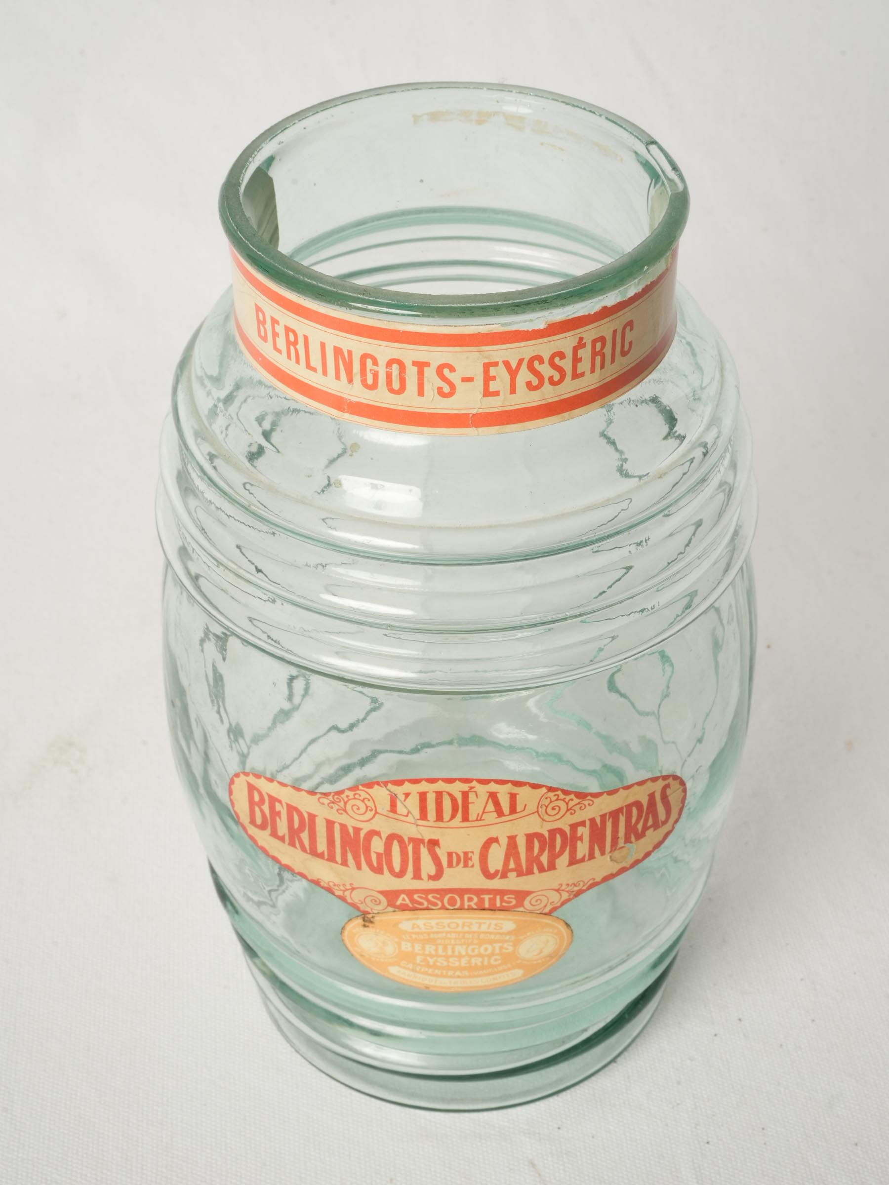 Early 20th Century French Glass Confectioners Jar with Original Labels