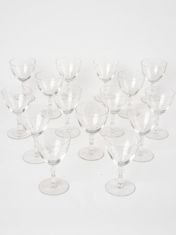 14 antique wine glasses w/ etched flowers