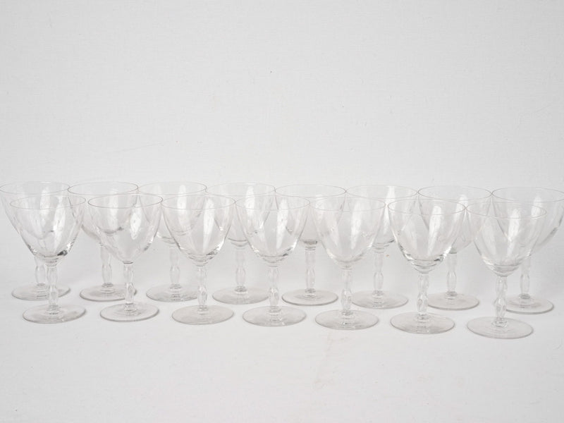 14 antique wine glasses w/ etched flowers