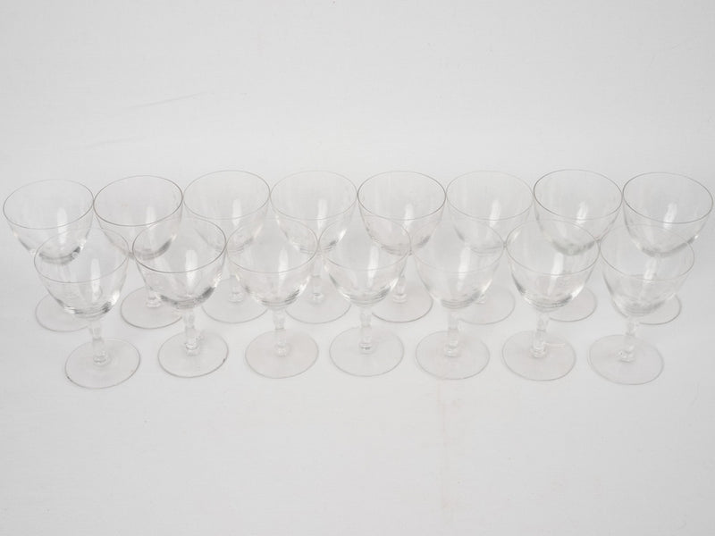 14 antique wine glasses w/ etched flowers
