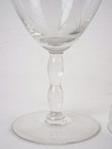 14 antique wine glasses w/ etched flowers