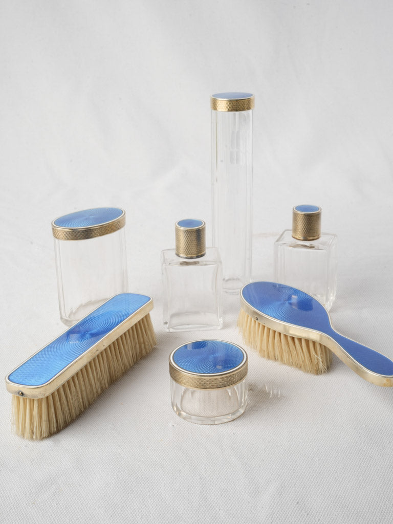 Elegant French Art Deco Seven-Piece Silver Vanity Set Circa 1920