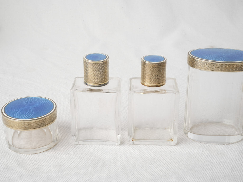 Elegant French Art Deco Seven-Piece Silver Vanity Set Circa 1920
