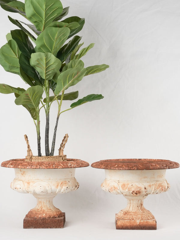 Pair of antique French cast iron Medici vases 11¾"