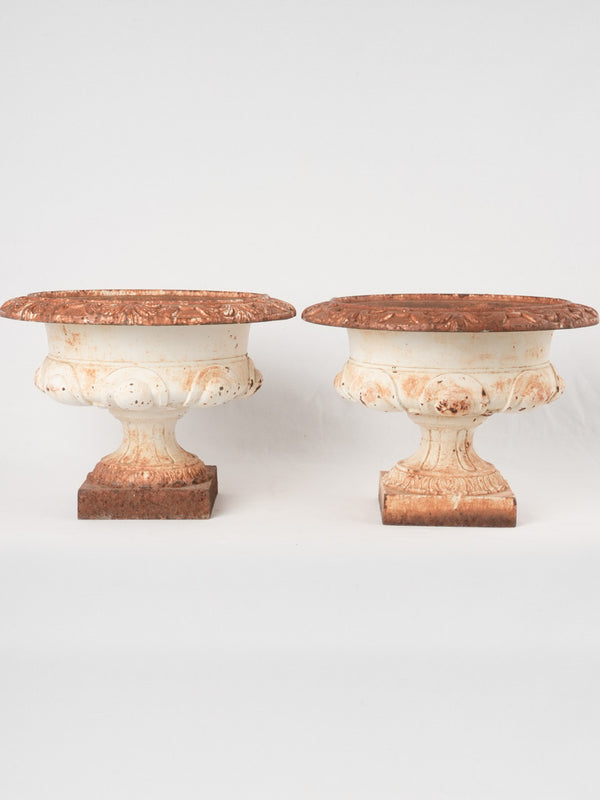 Pair of antique French cast iron Medici vases 11¾"