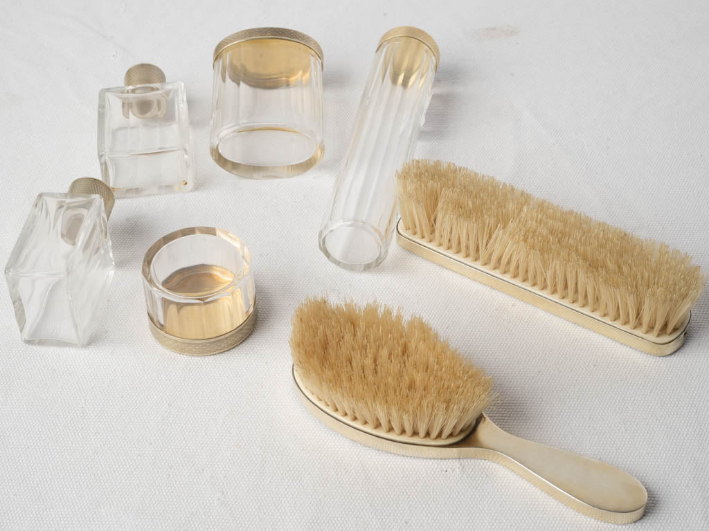 Elegant French Art Deco Seven-Piece Silver Vanity Set Circa 1920