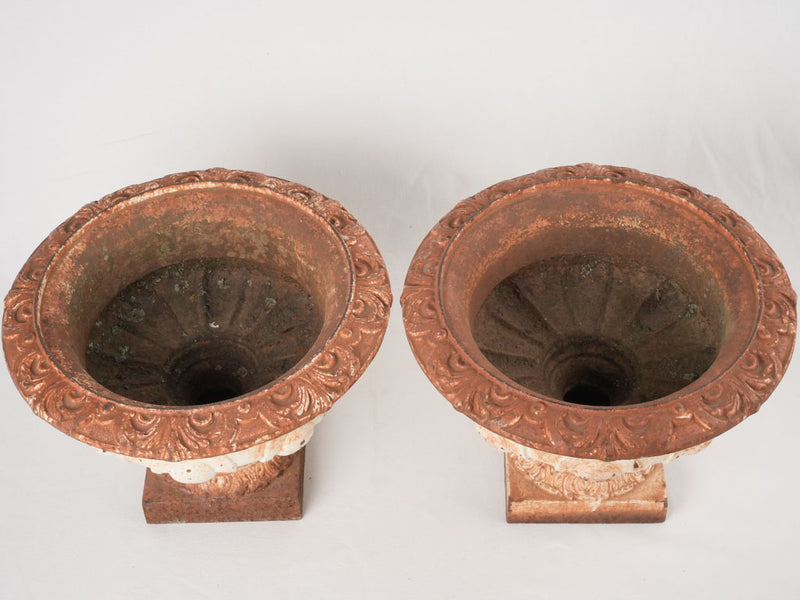 Pair of antique French cast iron Medici vases 11¾"