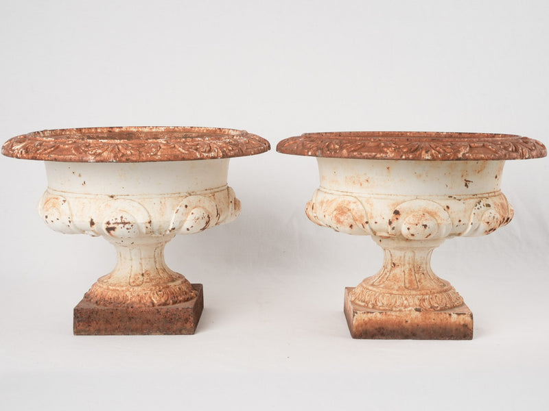 Pair of antique French cast iron Medici vases 11¾"