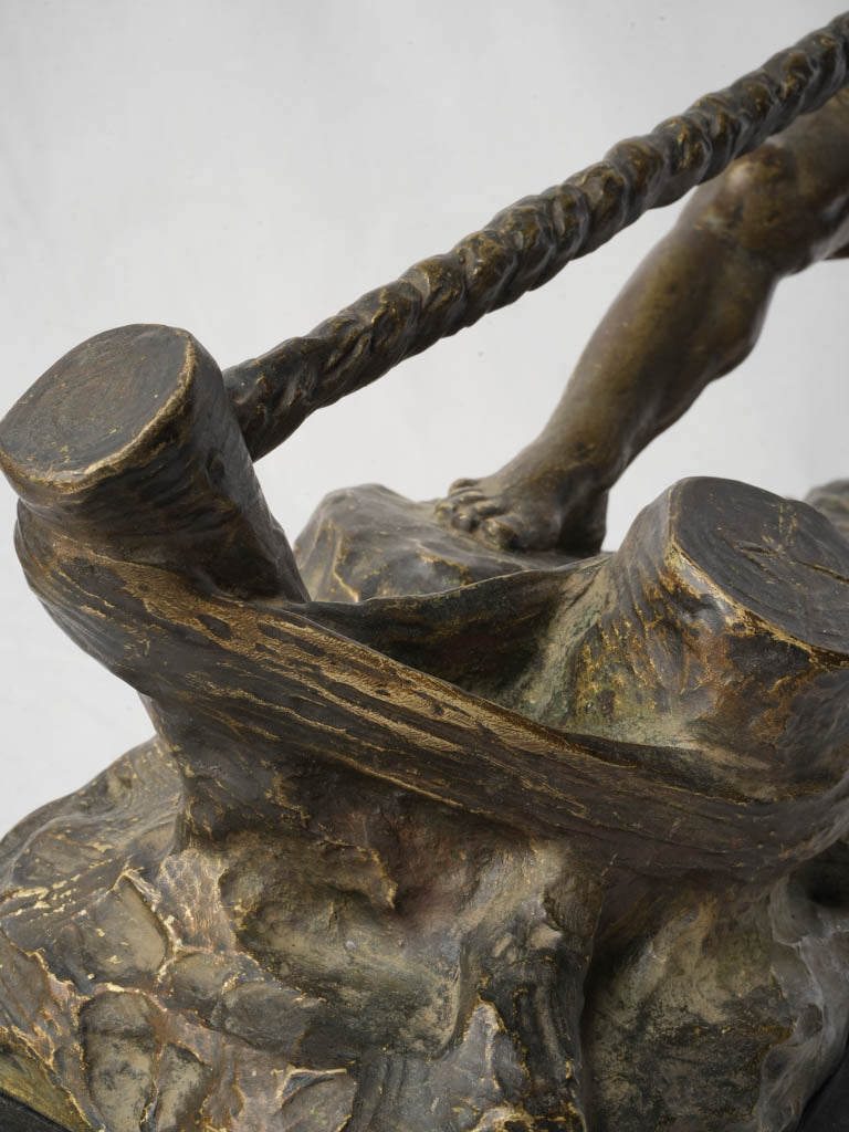 Powerful Bronze of Dockworker Hauling Mooring Line by Alexandre Ouline c. 1925 - 16¼" x 24"