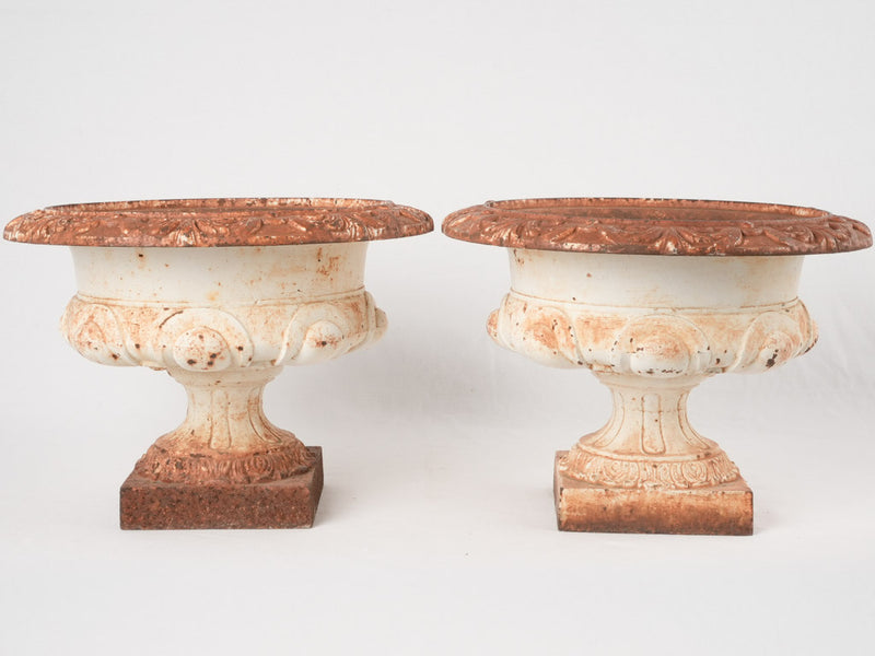 Pair of antique French cast iron Medici vases 11¾"