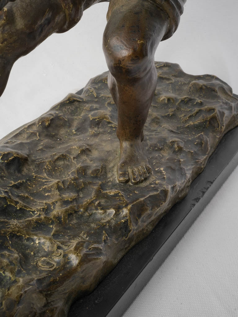 Powerful Bronze of Dockworker Hauling Mooring Line by Alexandre Ouline c. 1925 - 16¼" x 24"