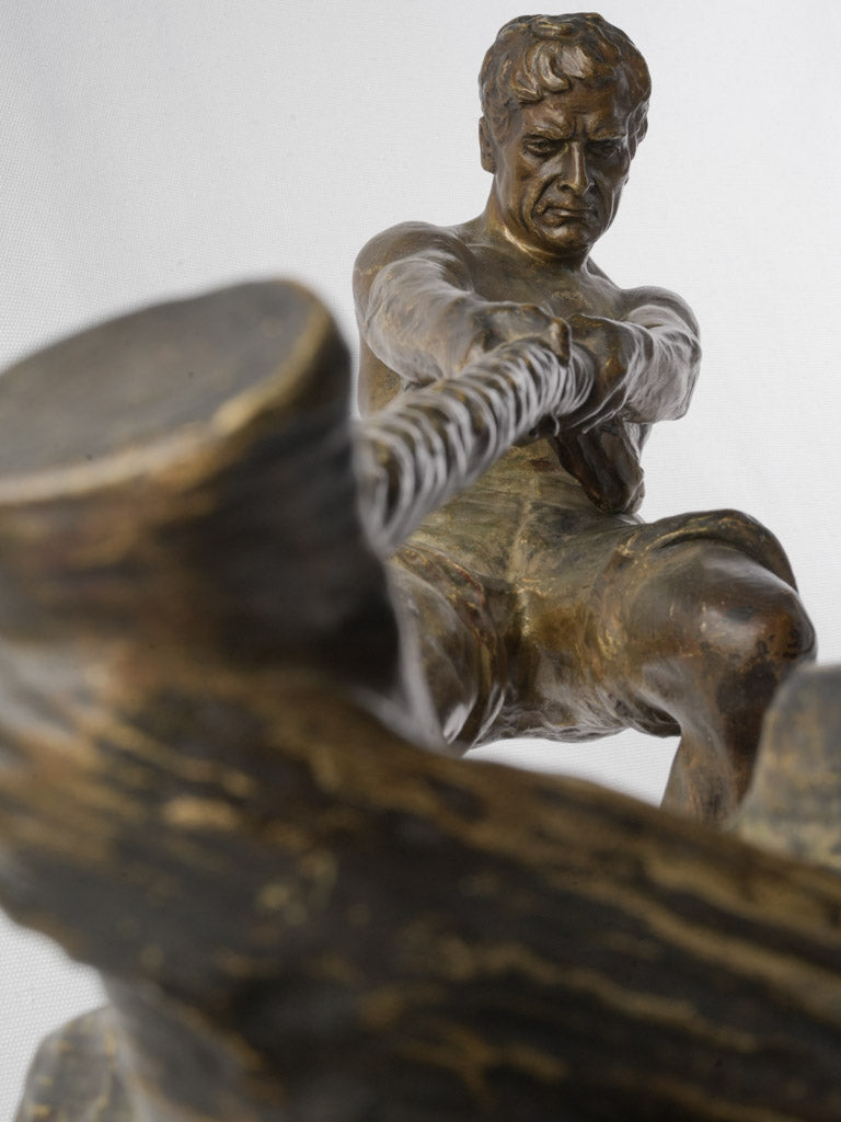Powerful Bronze of Dockworker Hauling Mooring Line by Alexandre Ouline c. 1925 - 16¼" x 24"