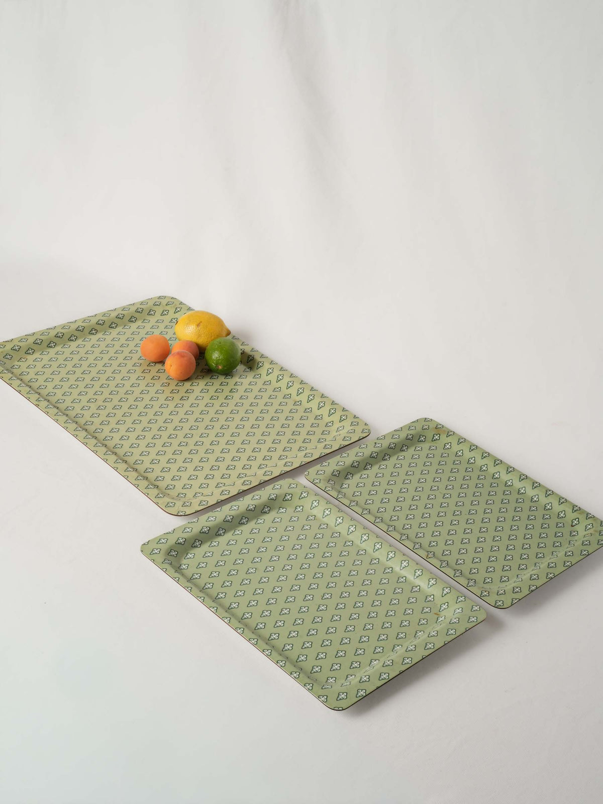 3 Vintage Sage Green Melamine Trays - Les Olivades Provence
