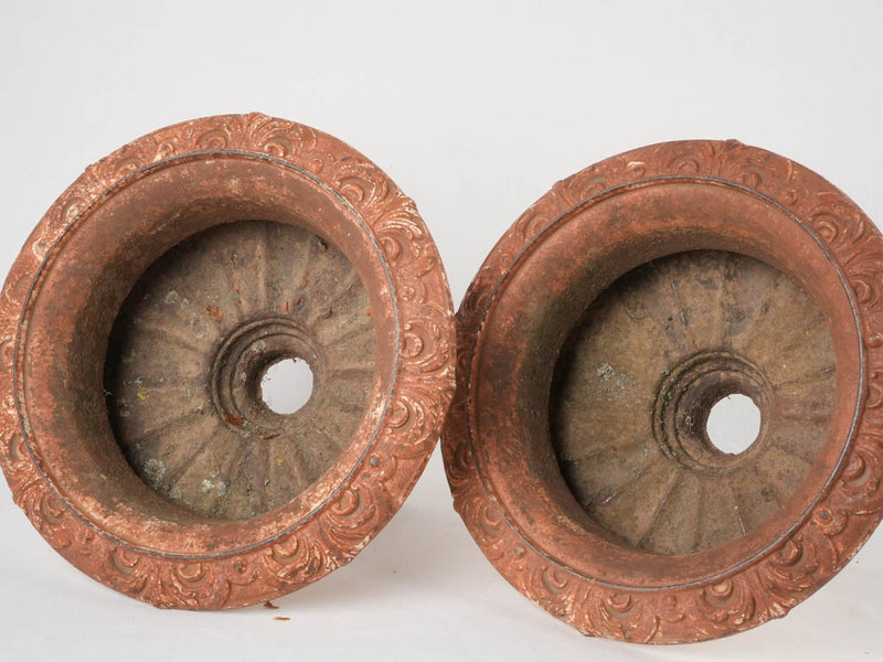 Pair of antique French cast iron Medici vases 11¾"