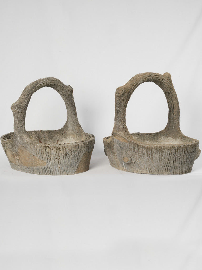 Rustic cement faux bois planters