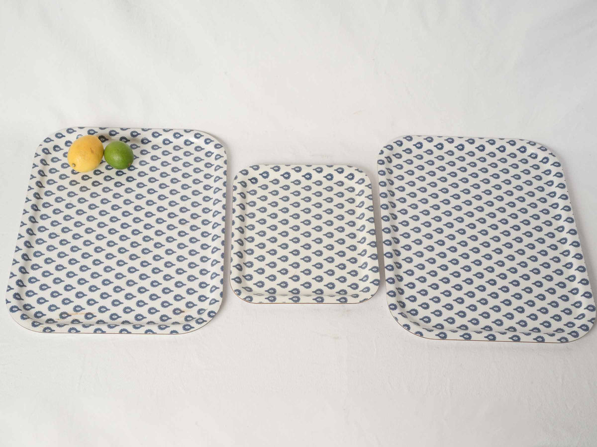 Set of Three Blue and White Olivades Melamine Trays