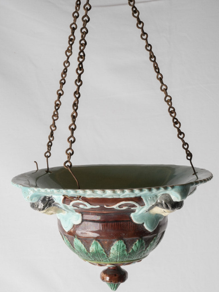 Elegant glazed ceramic hanging jardiniere pot