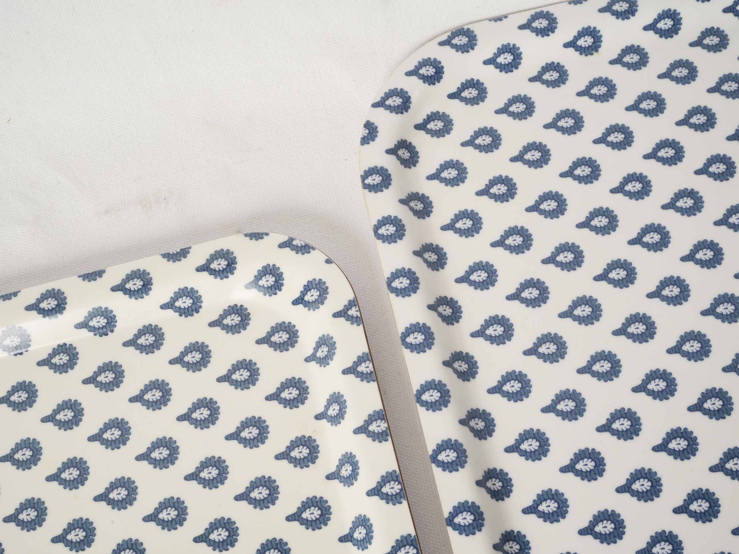 Set of Three Blue and White Olivades Melamine Trays