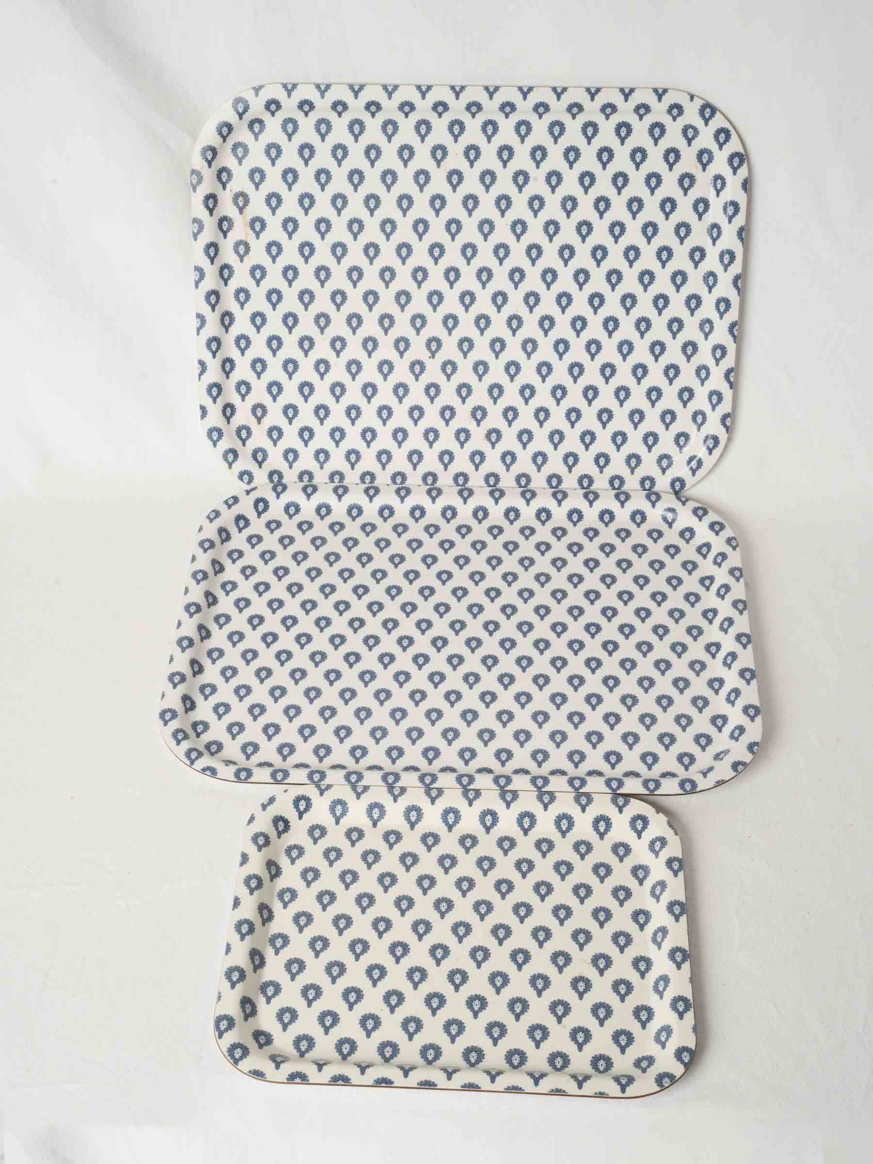 Set of Three Blue and White Olivades Melamine Trays