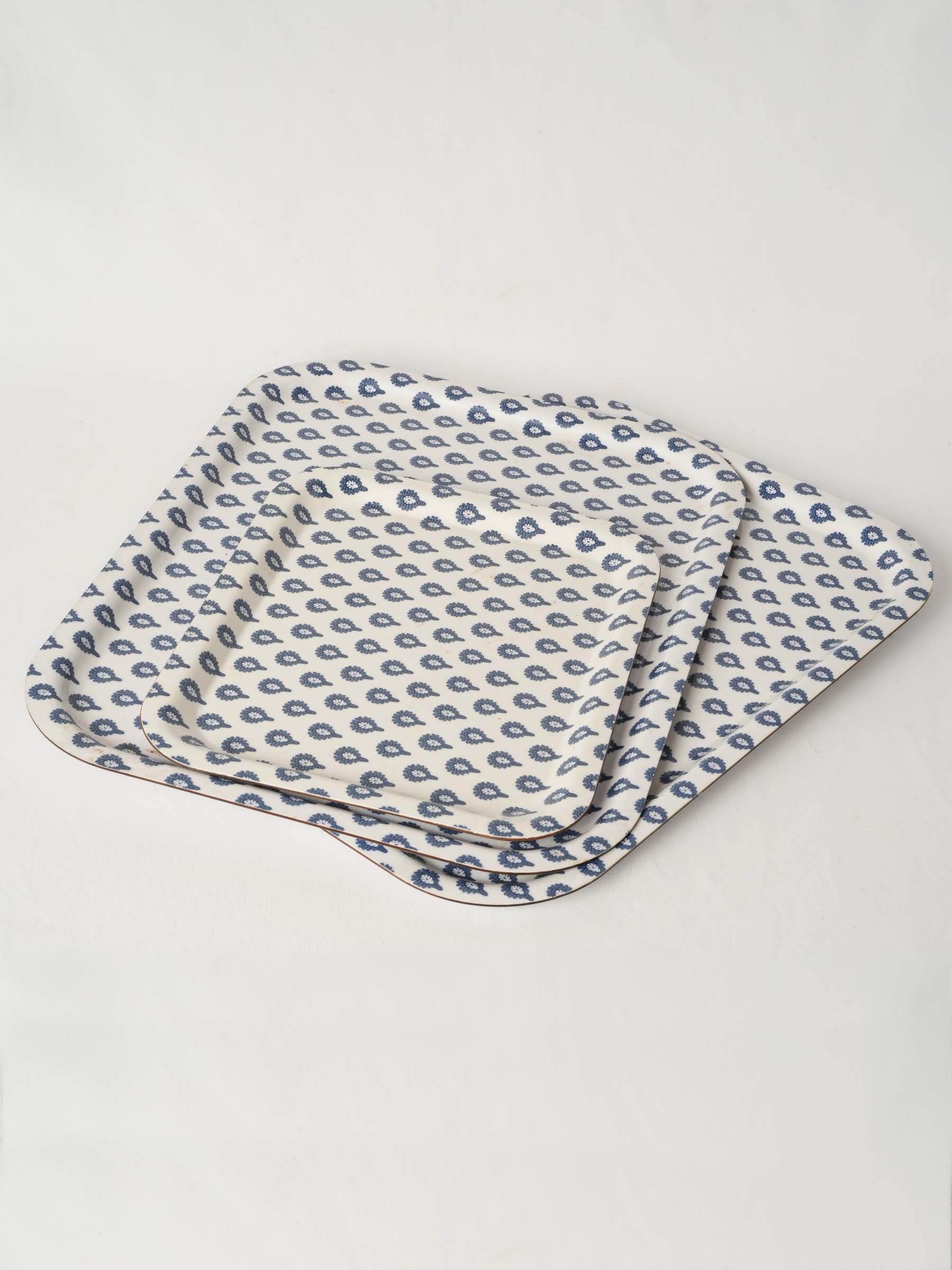 Set of Three Blue and White Olivades Melamine Trays