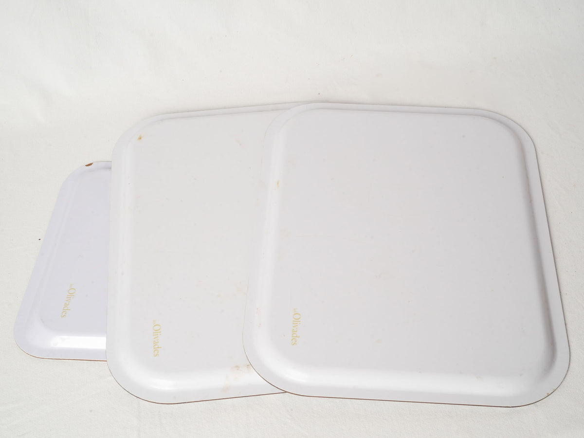 Set of Three Blue and White Olivades Melamine Trays