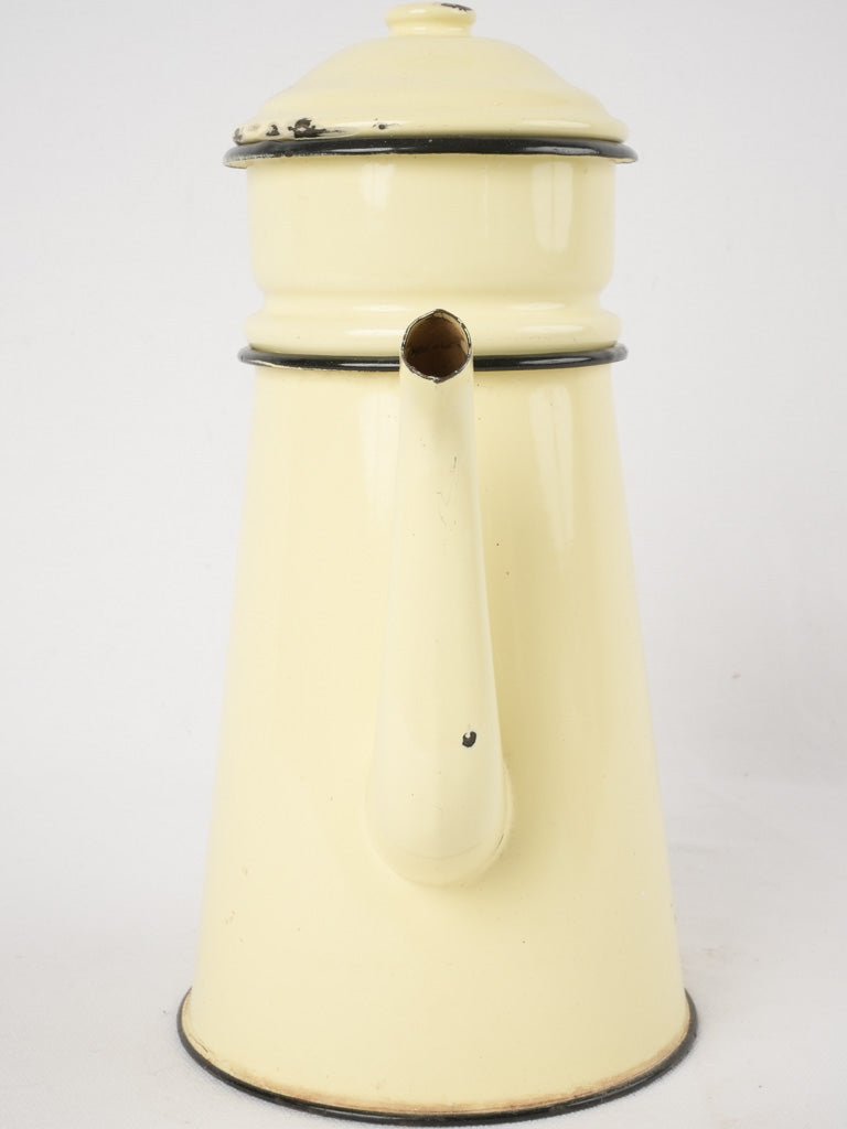 Antique French enamelware coffee pot - pale buttermilk yellow 11½"