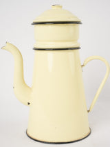 Antique French enamelware coffee pot - pale buttermilk yellow 11½"