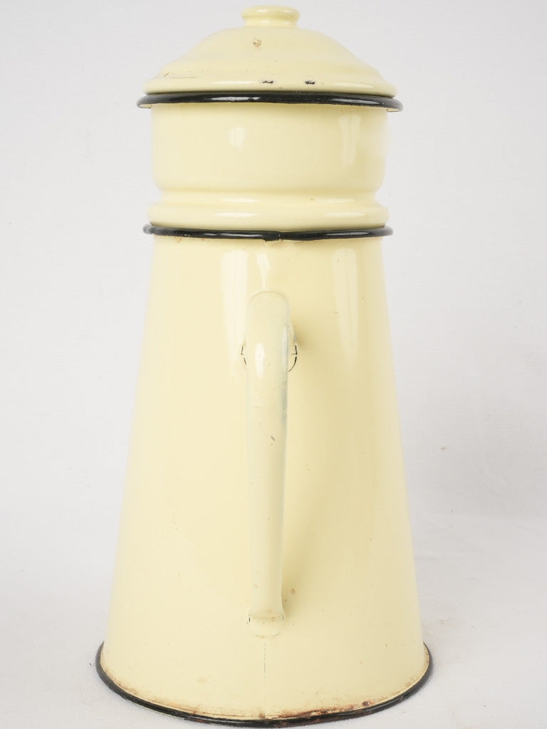 Antique French enamelware coffee pot - pale buttermilk yellow 11½"
