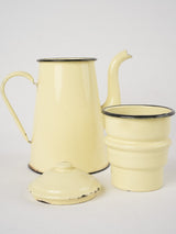 Antique French enamelware coffee pot - pale buttermilk yellow 11½"